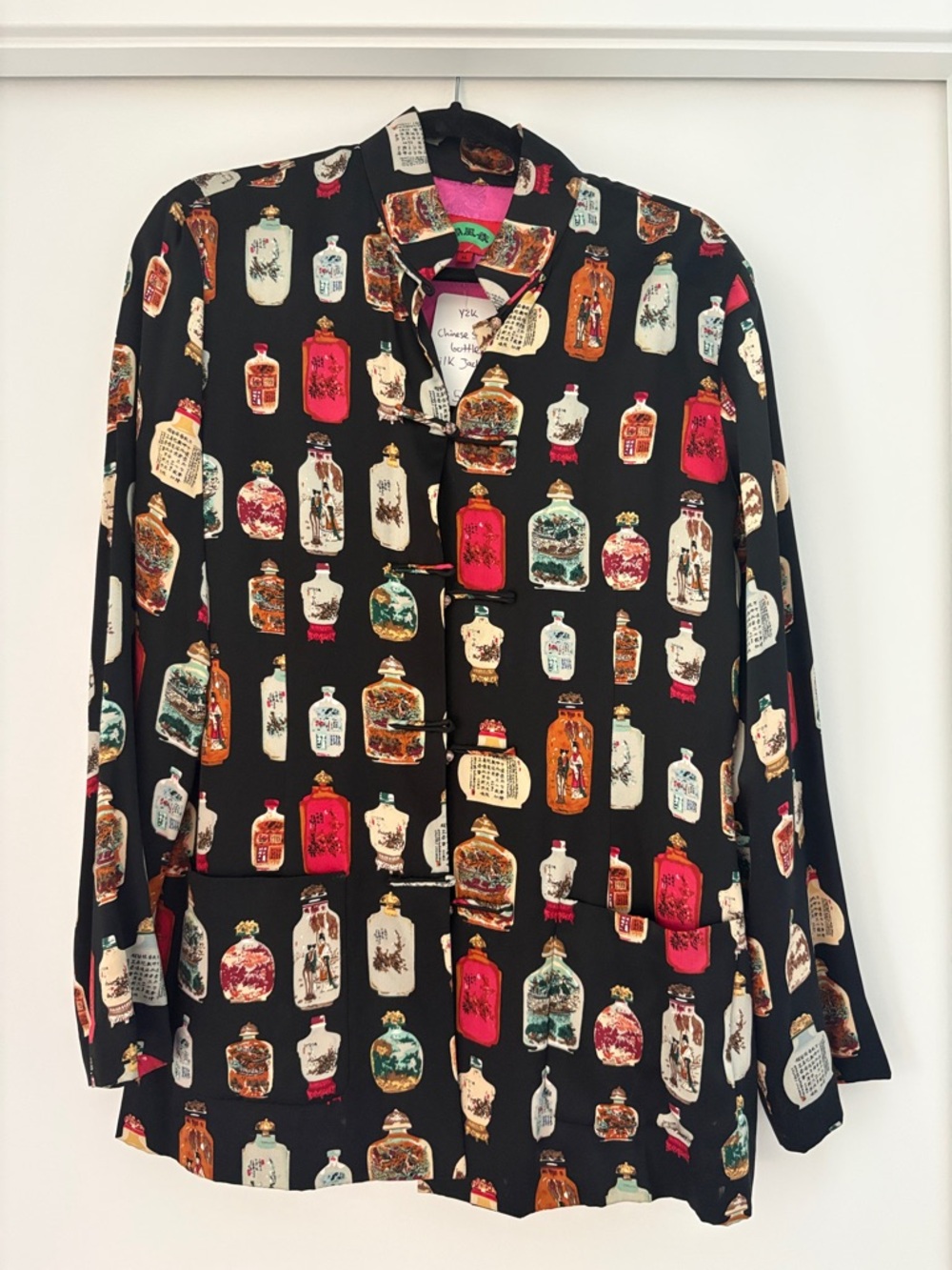 100% Silk Vintage Japanese Button Down Colorful Perfume Bottle Print